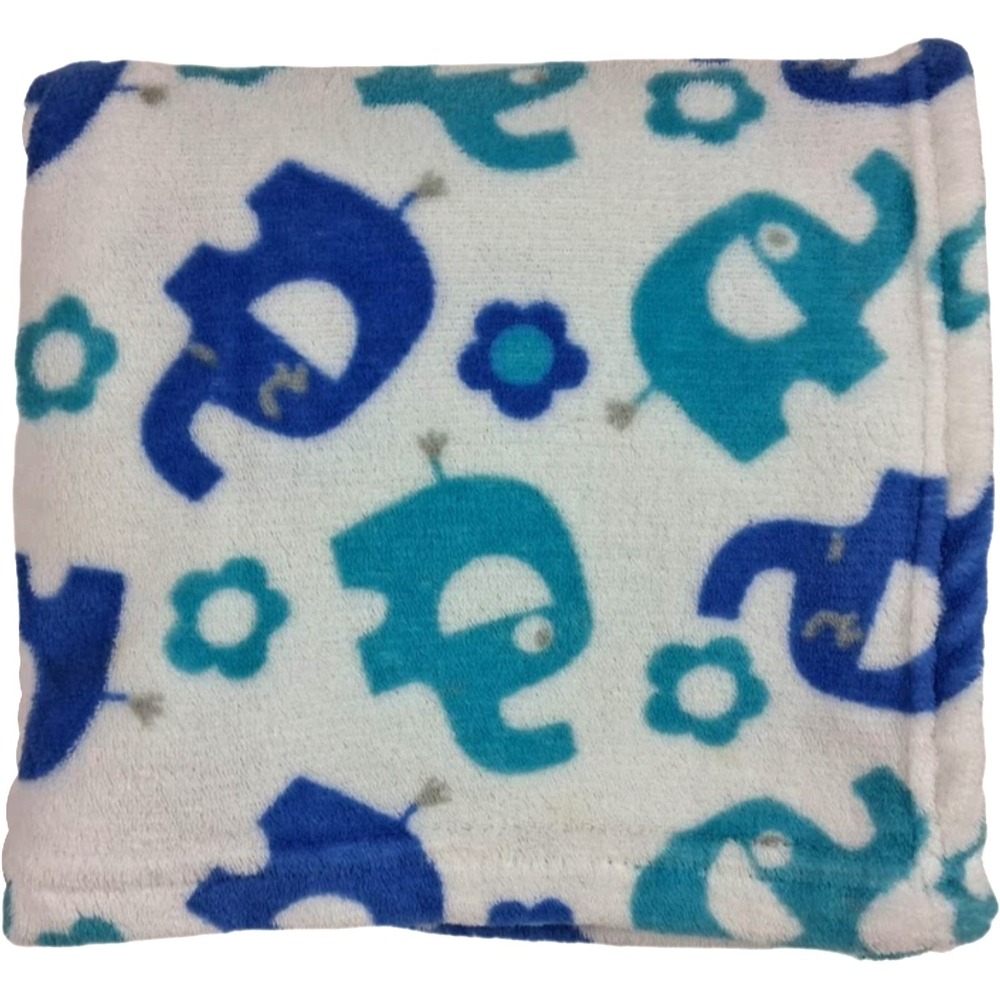 Flaw * Zak & Zoey White Blue Teal Elephant Flower‎ Baby Blanket Soft Fleece htf